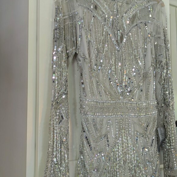 ASOS Edition Silver Sequin Open Back Gown NWT Size 12 Formal Dress - Picture 7 of 16